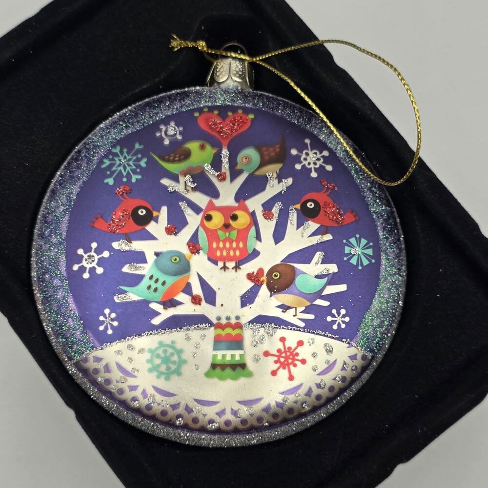 Blown Glass Christmas Ornament in Box Owl Bird Tree of Life